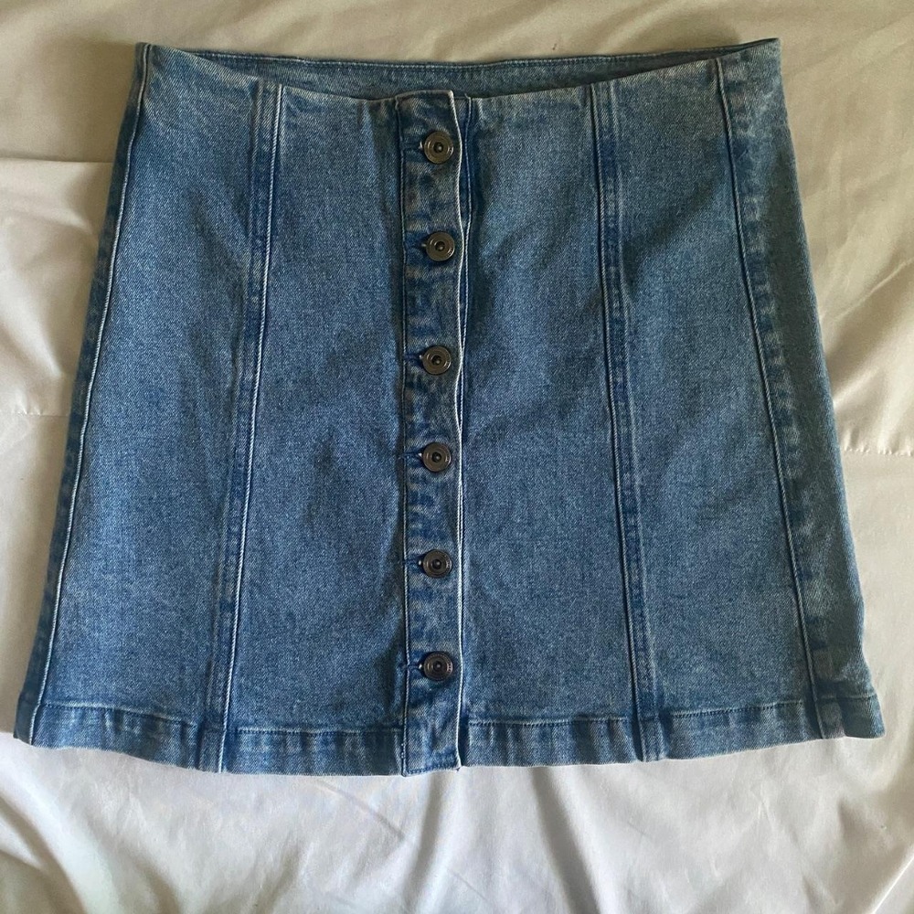 David Lerner Women's Blue Denim A-Line Short Skirt Button Front Size Small